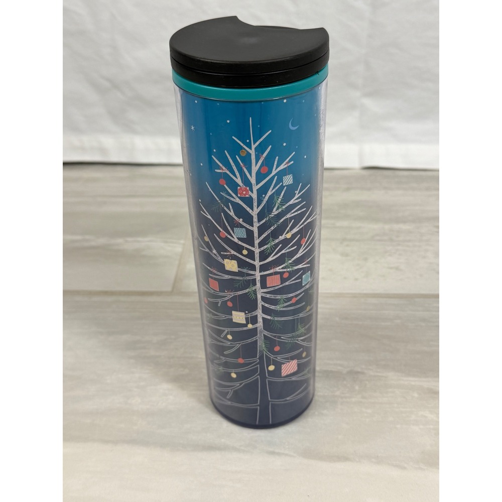Starbucks Holiday Christmas Tree Travel Tumbler Blue Gradient 16oz Acrylic Cup